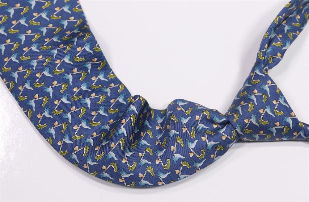 Salvatore Ferragamo Blue Seals Penguins on Seesaw Print Silk Necktie Tie